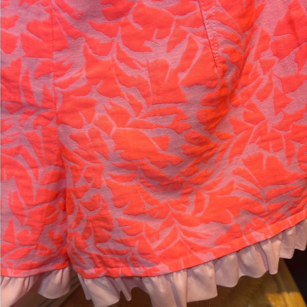 J. Crew Coral Patterned High Waist Shorts with added Ruffle Hem - Picture 2 of 4